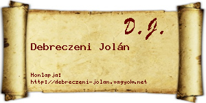 Debreczeni Jolán névjegykártya